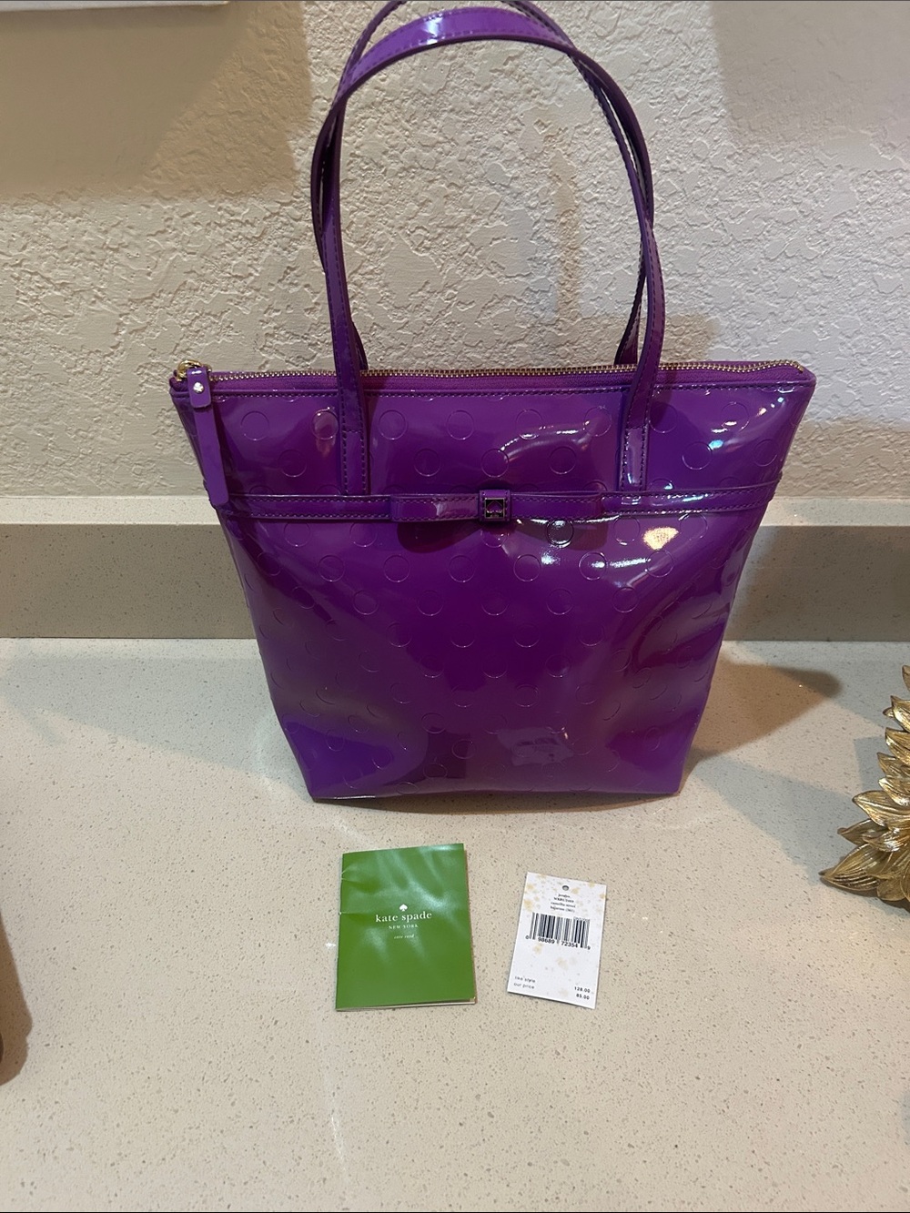 kate spade Purple Patent Leather Tote with Embossed Dots - Picture 3 of 3